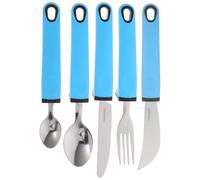 Gogogmee Ensemble de 5 Couverts Anti-Tremblements pour Personnes Âgées Cuillère en Acier Inoxydable Poignée Antidérapante Bleue Vaisselle Adaptée pour Troubles Moteurs et Assistance