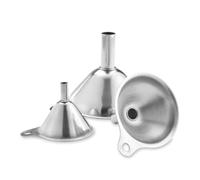 Gogogmee Entonnoir à huile de cuisson en acier inoxydable avec passoire intégrée, 3pcs, argent, poignée latérale, pour cuisine et pots