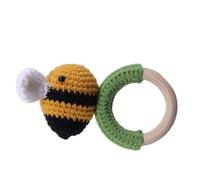 Gogogmee Hochet Bois Forme Abeille Tricoté Main Éducatif Tactile pour Garçon Fille Léger et Sûr pour Dentition Sommeil des Tout-petits