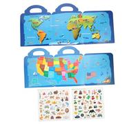 Gogogmee Livre d'Autocollants Éducatifs pour Garçon et Filles 2 Pièces Autocollants Soi-Même sur Cartes du Monde États-Unis Réutilisables Trace d'Éveil Maison et L'École