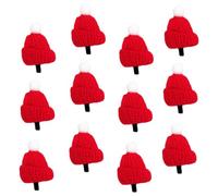 Gogogmee Lot de 12 Pinces à Cheveux de Noël de Chapeau Rouge Pompon Blanc Décoration de Table et Tasse de Thé au Lait Accessoires Festifs pour Fête et Bureau
