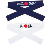 Gogogmee Lot de 2 Bandeaux D’Entraînement Bushido Japonerie Style Bandeau de Karaté Blanc et Bleu Dragon Taille Unique Tissu Absorbant et Respirant Bandeaux Sport Japonerie Polyvalents