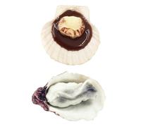 Gogogmee Lot de 2 Modèles D’huîtres et Coquilles Saint en Plastique Réalistes, Décoration de Vitrine et Accessoires de Jeu pour Garçon et Filles, Fruits de Mer Artificiels Cuisine