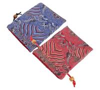 Gogogmee Lot de 2 Pochettes Brocart Double Couche avec Perles de Bois, Petite Pochette Présent Rouge et Bleue, Rangement pour Friandises du Festival, Paquet Transparent Multifonction