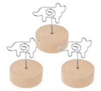 Gogogmee Lot de 3 Porte-Cartes en Métal Forme Chat Clips Mémo Décoratifs Base en Bois Supports Photo pour Table Mariage Bureau et Événements Porte-Numéros de Table Multifonctionnels