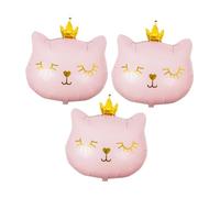 Gogogmee Lot de 3 Set de Ballons en Aluminium Chat Couronné Rose, Décorations pour Fête D'anniversaire et Mariage, Accessoires pour Fête Thème des Chats, Fournitures Décoratives Cartoon