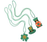 Gogogmee Lot de 3 Set de Colliers en Perles Vertes Saint-patrick Pendentifs Trèfle, Chapeau et Leprechaun, Accessoires Festifs pour Déguisement Adultes et Garçon et Filles, Décoration