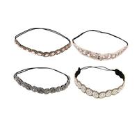 Gogogmee Lot De 4 Bandeaux Élastiques Pour Cheveux Femme, 4 Pièces, Perles Et Strass, Taille Unique, Accessoires Pour Cheveux Fins à Épais, Usage Quotidien Et Fêtes