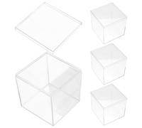 Gogogmee Lot de 4 Boîtes à Bonbons en Acrylique Transparent Petite Boîte Carrée 10X10X10 CM 800 Ml Couvercle Organisateur pour Bijoux et Rangement Loisirs Créatifs Coffrets Présents