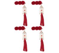 Gogogmee Lot de 4 set de Pinces à Cheveux Décoratives Rouges avec Pompons Chinois et Franges Accessoires pour Cheveux pour Filles Style Traditionnel Hanfu pour Coiffures Festives du