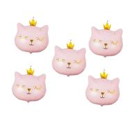 Gogogmee Lot de 5 Ballons en Aluminium Forme Chat Couronné Rose, Grosse Taille, Décoration Fête Anniversaire et Mariage, Ballons Animaux de Dessin Animé, Articles de Fête Décoratifs