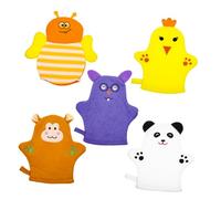 Gogogmee Lot de 5 Moufles de Bain en Coton Forme Fruits pour Garçon et Filles, Exfoliation Douce du Corps et Élimination des Peaux Mortes, Accessoires de Toilette Adorables Style Aléatoire