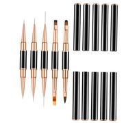 Gogogmee Lot de 5 Stylos Pinceaux Nail Art Bicolores 2 Pointes Noir et Rose Doré, Outil de Dessin Manucure Précis, Compact et Pratique pour Nail Art Fait Maison