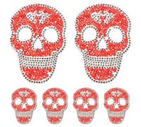 Gogogmee Lot de 6 écussons thermocollants tête de mort strass - Appliques punk à faire soi-même - Transfert thermique - Réparation de vêtements - Écusson cristal rouge pour manteau, sac et jupe