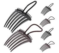 Gogogmee Lot de 6 Peignes à Cheveux pour Femmes avec Élastique, Plastique Solide, Tailles Moyennes, Couleurs Café et Noir, Outils Coiffure pour Queue de Cheval Volumineuse et Coiffures