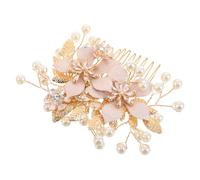 Gogogmee Peigne à Cheveux Doré pour Mariée Métal avec Fleurs et Perles Artificielles Accessoire Élégant Fait Main Robuste et Adaptable pour de Mariage et Chignons