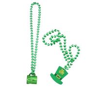 Gogogmee Pendentifs Saint-Patrick Lot de 2 set de Colliers de Perles Vertes Cup Chapeau Accessoires Festifs Léger et Solide Taille Adulte Bijoux pour Fêtes et Costumes