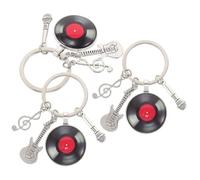 Gogogmee Porte-clés Musical Lot de 3 en Métal avec Pendentifs Disque Vinyle, Mini Guitare et Microphone, Breloques Rétro pour Paquet à Dos, Présents pour Amateurs de Musique,