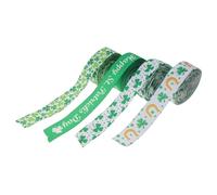 Gogogmee Ruban Saint-Patrick 4 Rouleaux Gros-Grain Vert à Bord Métallique 5 Yards Chacun pour Nœuds et Emballages Présent Festive, Polyester Résistant et Couleurs Éclatantes,