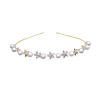 Gogogmee Serre-tête Fin Délicat avec Fleurs Zircon et Perles Imitation Bandeau Élégant pour Femme et Fille Accessoire Cheveux Mariage et Quotidien Or Lumineux