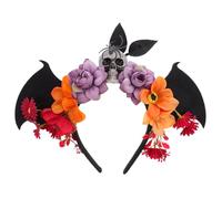 Gogogmee Serre-tête Halloween Fleur et Tête de Mort Ajustable avec Ailes de Chauve-souris pour Cosplay Fête Masquée et Célébrations Du Jour des Morts