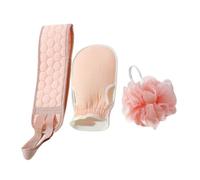 Gogogmee Set de Accessoires Bain Exfoliants avec Mitaines et Lave-dos pour Massage Corporel Doux Longue Sangle Pratique Usage Domestique et Dortoir Couleur Rose