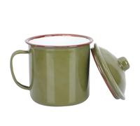 Gogogmee Tasse avec Couvercle Grosse Capacité en Émail Vert Militaire Style Rétro avec Prise Confortable, pour Boire Cappuccino Jus
