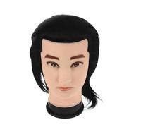 Gogogmee Tête de Mannequin Coiffure Homme en Cheveux Humains Noirs Z-1, Tête de Formation Barbier Professionnelle, Simulation Réaliste pour Salon et Apprentissage Coiffure Masculine