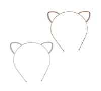 Gogogmee -tête Oreilles De Chat Strass 2 Pièces Garçons Et Filles Couvre-chefs Forme De Chat Décoration De Cheveux Mode Pour Fête D'anniversaire École Mère Sœur Fille