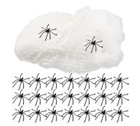 Gogogmee Toile d'Araignée Décorative Extensible Blanche 300G avec 100 Petites Araignées en Plastique Noires Décoration Halloween Intérieure et Extérieure pour Fête Effrayante