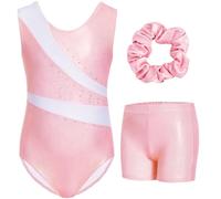 Gogokids Ensemble de gymnastique trois pièces pour fille avec short, justaucorps sans manches avec pierres décoratives, tenue de gymnastique étincelante pour fille, tenue de danse sportive pour