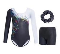 Gogokids Ensemble De Justaucorps de Gymnastique a Manches Longues Trois Pièces pour Filles - Tenues de Gymnastique pour Enfants avec Design a Sequins Dégradés, Unitards de Ballet pour 9-10 Ans