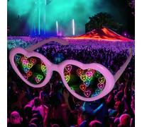 GogoRavers™ Lunettes de diffraction en forme de cœur | Verres transparents | Style rétro | Effet Rave EDM Festival Trippy Colorful Light Visuels