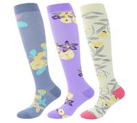 GoGou Bas de Contention Femme & Homme Chaussettes de Compression pour Sportive, Cyclisme, Voyage en Avion, Course à pied(Floral)