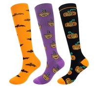 GoGou Bas de Contention Femme & Homme Chaussettes de Compression pour Sportive, Cyclisme, Voyage en Avion, Course à pied(Halloween)