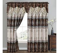 GOHD Golden Ocean Home Decor Harmony Horizon Lot de 2 Rideaux de fenêtre Jacquard avec cantonnière Fantaisie attachée Marron 137,2 x 229 cm (l x H)