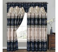 GOHD Harmony Horizon Lot de 2 Rideaux de fenêtre Jacquard avec cantonnière Fantaisie attachée Bleu Marine 137,2 x 229 cm (l x H)