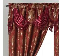 GOHD Luxe Love Lot de 2 Rideaux de fenêtre Jacquard avec cantonnière Fantaisie attachée (vin, 137,2 cm de Large x 213,4 cm de Hauteur avec cantonnière de 45,7 cm x 2 pièces)