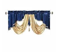 GOHD Valarie Jupe de fenêtre en Taffetas avec Ruban en Satin Doux pour décoration d'intérieur Bleu Ciel Nocturne 54 x 45 cm