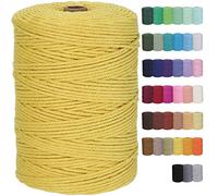 GOHOF Corde en coton macramé de qualité supérieure, 3 mm x 300 m, 4 brins torsadés en coton doux, jaune