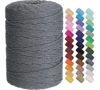 GOHOF Cordon en coton pour macramé - 3 mm - 300 m - Fournitures pour macramé - Corde en coton doux pour suspension de plantes, suspension murale, attrape-rêves (gris foncé)