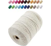 GOHOF Cordon en Coton pour macramé - 3 mm - Fournitures pour macramé de Couleur Naturelle - Corde en Coton Doux pour Suspension de Plantes, Suspension Murale, Attrape-rêves (Beige)