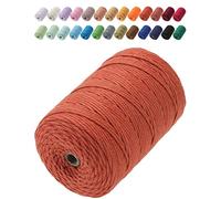 GOHOF Cordon en macramé en coton de qualité supérieure, 3 mm x 200 m, 4 brins torsadés en coton doux, parfait pour l'art en macramé, marron rougeâtre