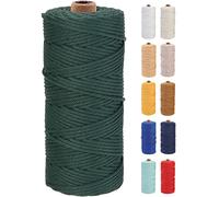 GOHOF Cordon en macramé en coton doux, 3 mm x 100 m, 4 brins torsadés en coton doux, parfait pour macramé, sans produits chimiques (vert foncé)