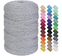 GOHOF Cordon pour macramé en coton doux, 4 brins torsadés, l'un des matériaux les plus parfaits pour l'art du macramé, ficelle en coton sans produits chimiques (gris clair) - 3 mm x 300 m