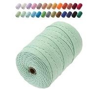 GOHOF Cordon pour macramé en coton doux, à 4 brins torsadés, 3 mm x 200 m, l'un des matériaux les plus parfaits pour l'art du macramé, ficelle en coton sans produits chimiques (menthe)