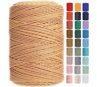 GOHOF Cordon pour macramé en coton doux, à 4 brins torsadés, l'un des matériaux les plus parfaits pour l'art du macramé, ficelle en coton sans produits chimiques (latte)