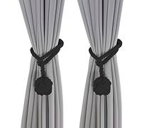 Gohytal Embrasse pour Rideaux noire, 2 Pièces Embrasses de Rideaux, Embrasses Rideau Tricotées à la Main, Embrasse de Corde de Rideau, Rideaux Boucle Décoration pour la Chambre et du Bureau