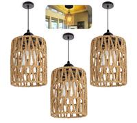 Gohytal Lot de 2 Abat-jours Bohémiens en Rotin, Abat-jour de Remplacement pour E27 E14 Lampes de Table, Suspendues, Plafond, Salle à Manger Salle de Séjour Abat-jour de Lampe Suspendue Vintage-3Pcs