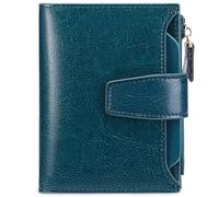 GOIACII Petit Portefeuille pour Femme avec Blocage RFID en Cuir véritable avec Fermeture éclair, Poche pour pièces de Monnaie, fenêtre d'identité, A01 Cire Bleu Paon, S, Minimaliste